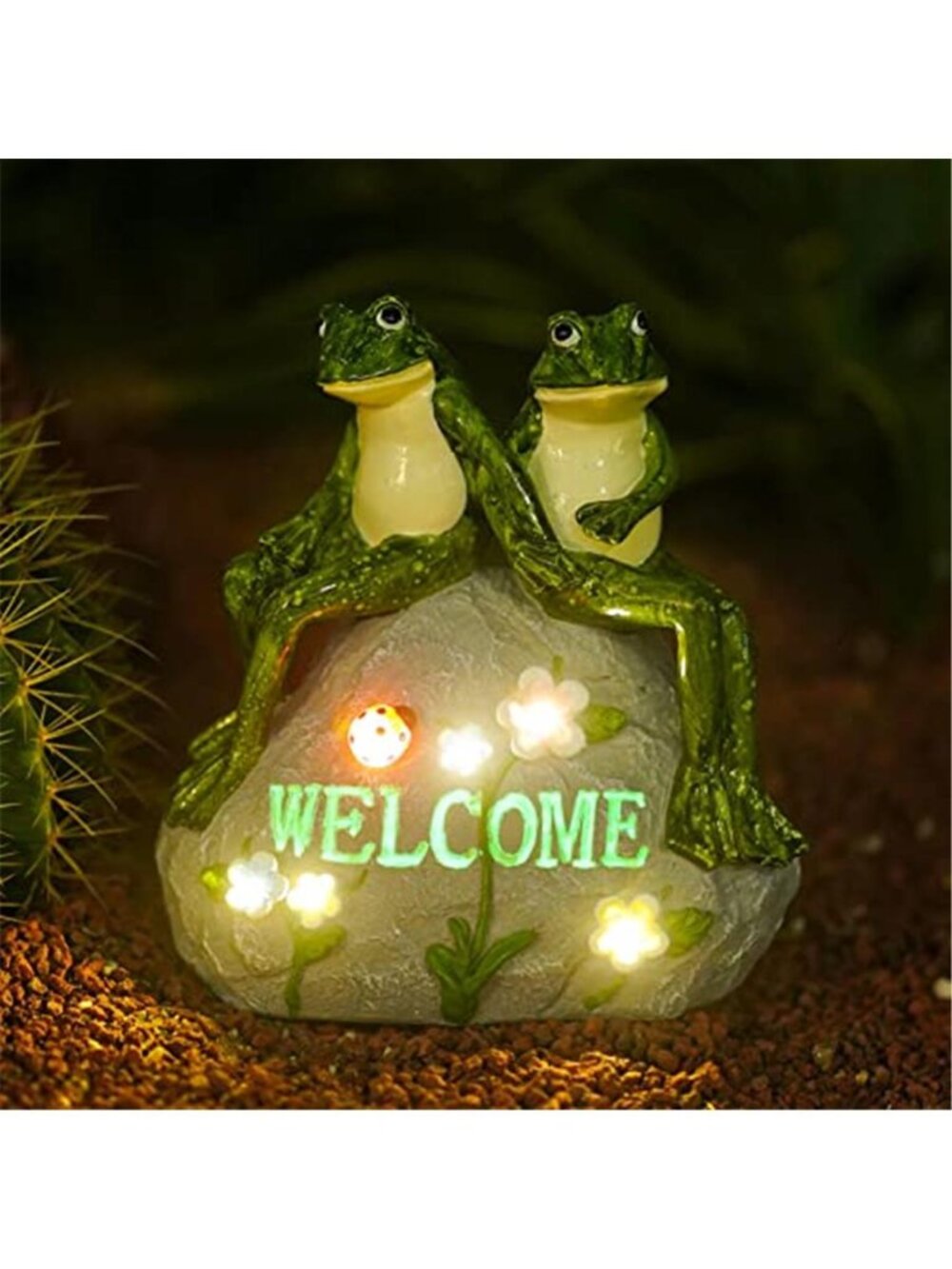 Garden Outdoor Statues Frog with Succulent and 7 LED Lights - Lawn Decor